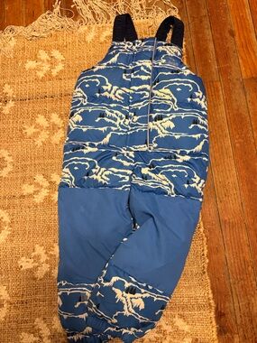 L.L. Bean Down Puffer Snow Bib size 4T  White Printed Kids Snow Overalls